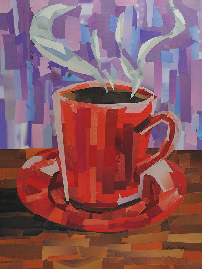 Red Coffee Cup by collage artist Megan Coyle
