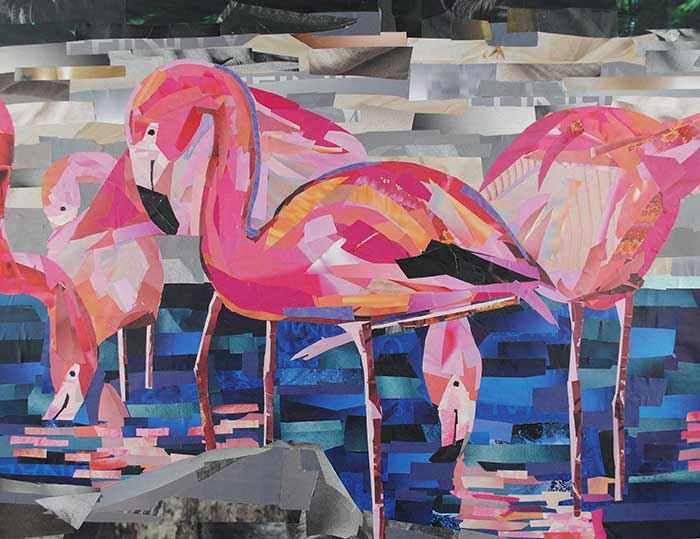 Flamingo Dancers by collage artist Megan Coyle