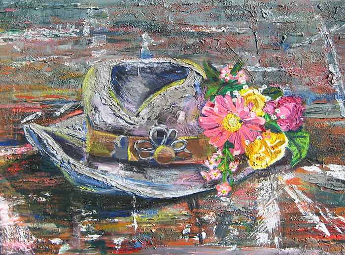 Hat Oil Painting by collage artist Megan Coyle