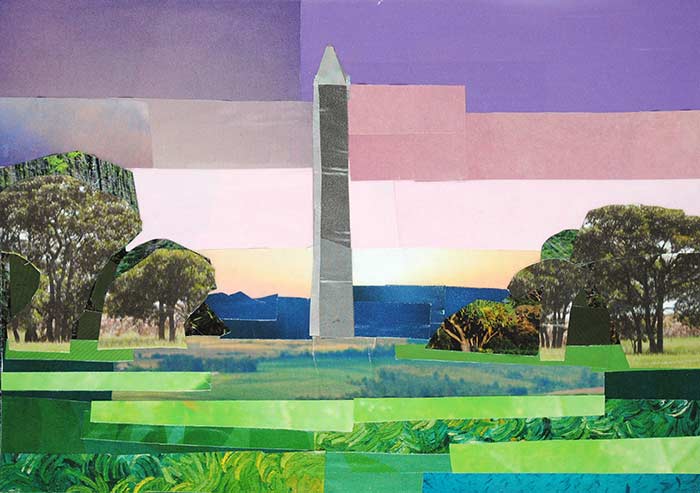 Pastel View of the Washington Monument by collage artist Megan Coyle