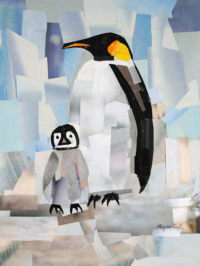 Mr Penguin and Baby Penguin by collage artist Megan Coyle