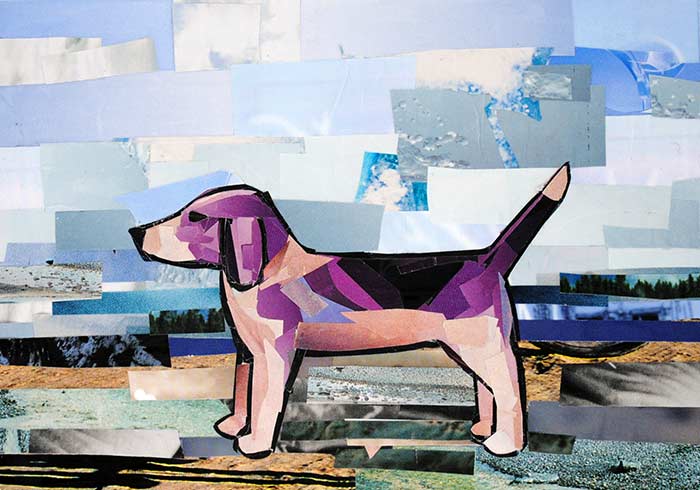 Purple Beagle by collage artist Megan Coyle