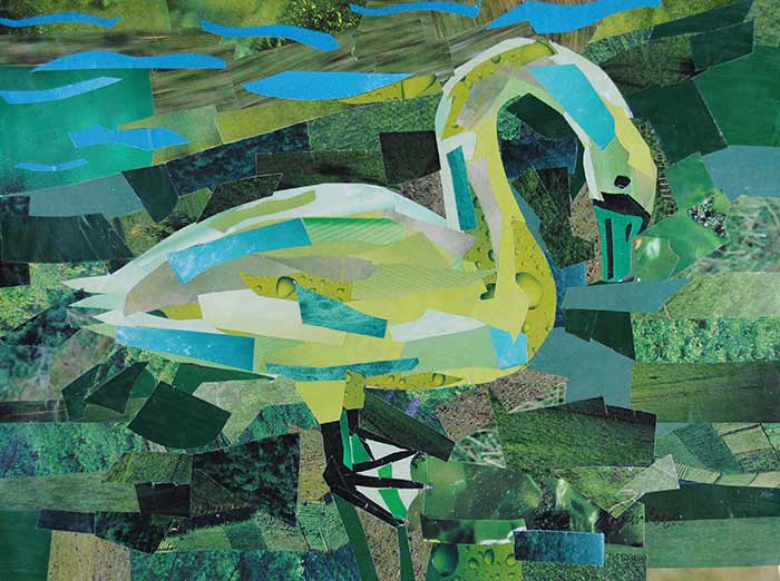 Green Swan by collage artist Megan Coyle