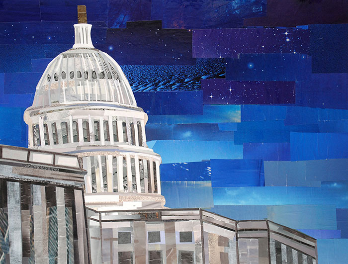 The US Capitol by Night by collage artist Megan Coyle