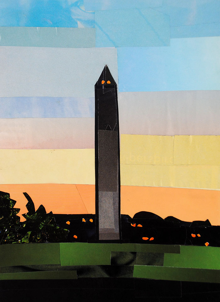 The Washington Monument at Dusk by collage artist Megan Coyle