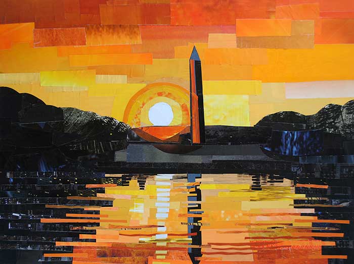 The Washington Monument at Sunset by collage artist Megan Coyle