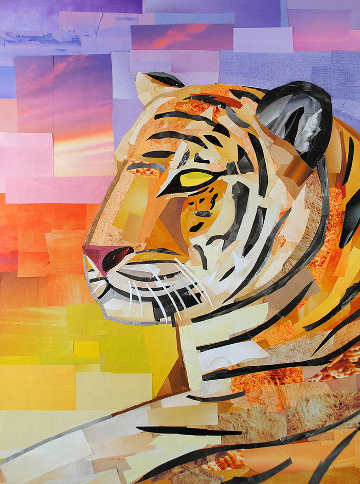 Watchful Tiger by collage artist Megan Coyle