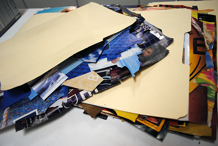 Materials that Megan Coyle uses for her collages