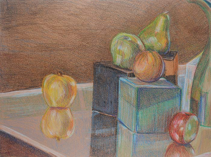 Still Life On Warm Paper Color Pencil Drawing 9 X12 Megan Coyle