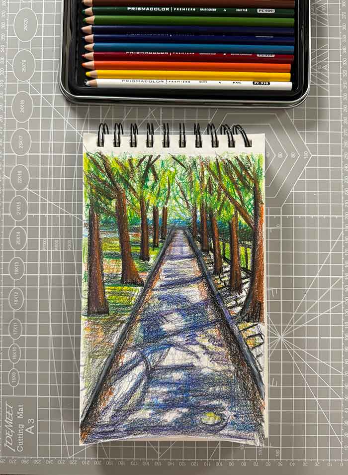 Colored pencil landscape by Megan Coyle inspired by the Great Saunter