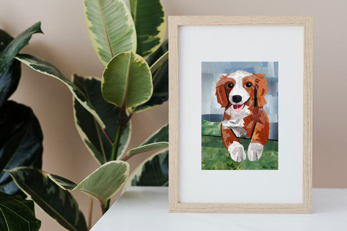 Dog framed collage made from upcycled magazines by Megan Coyle